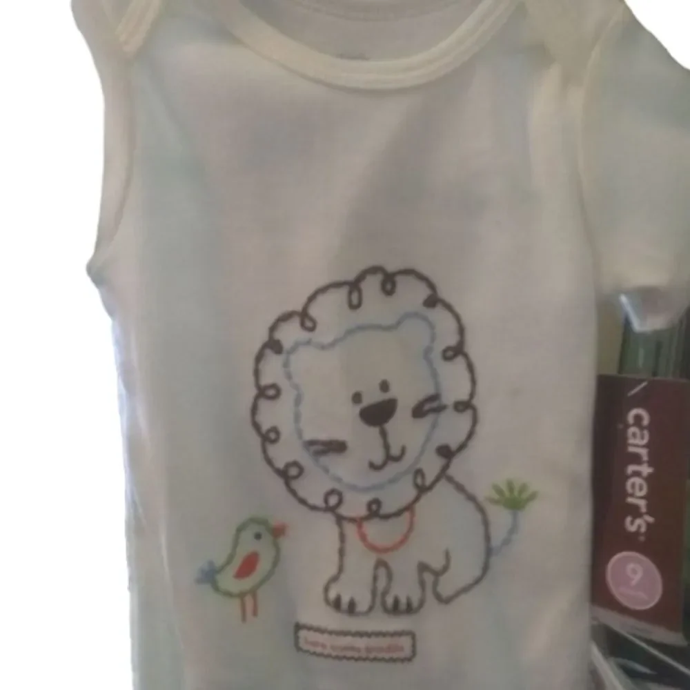 Carter's 9 Months Shirt Tiger Bird Print Polka Dot White Size 6-9M NWT (Chi044)